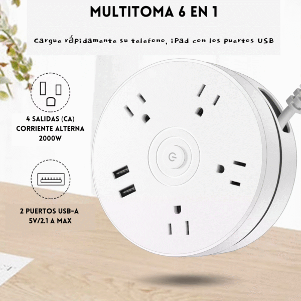 Regleta Multitoma 4 tomas 2 puertos USB