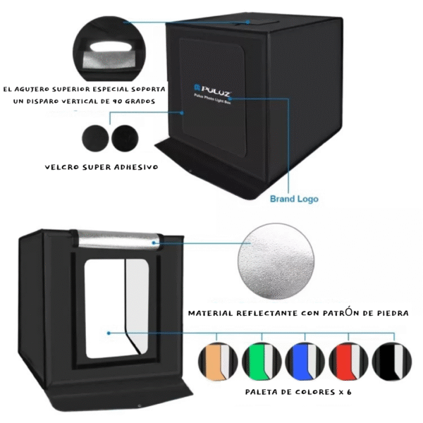 Estudio Fotográfico Portátil con Luz LED y Fondos Intercambiables | Caja de Luz Profesional 40 x 40 cm