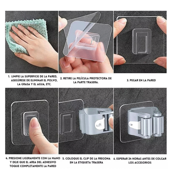 Soporte Organizador Adhesivo para Escobas y Trapeadores x 6 uni